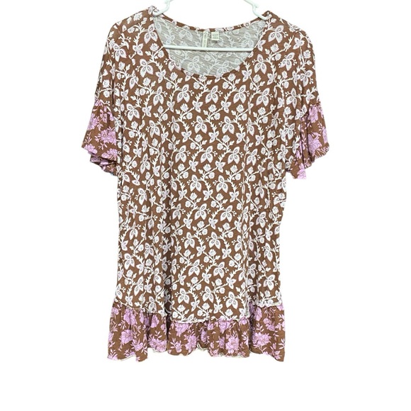 Cato Tops - Cato Women's Floral Print Ruffle Hem Top